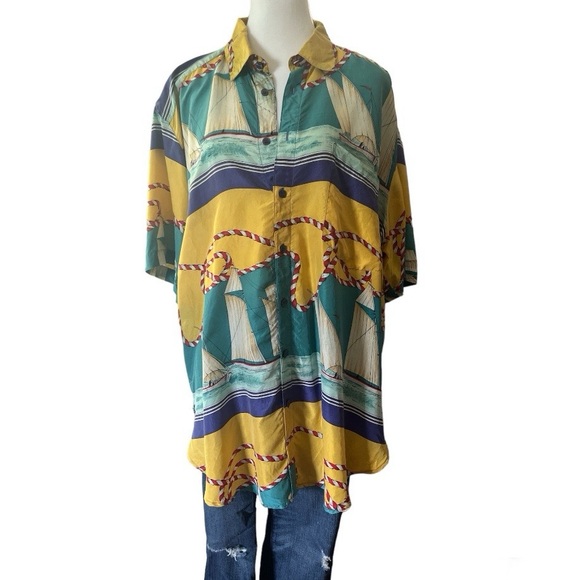 Vintage Silk Club Silk Sailboat Short Sleeve Top size 2X - Picture 3 of 7